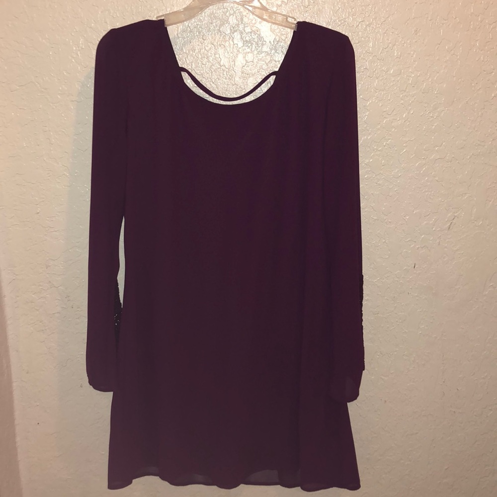 Maroon. Crochet design bell sleeve dress
